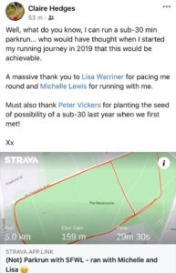 Claire Hedges sub-30 parkrun